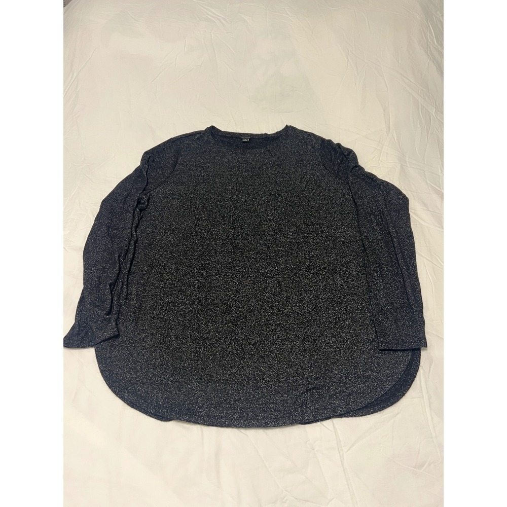 Ann Taylor Womens Marled Knit Long Sleeve Crew Neck Curved Hem Top Charcoal Grey